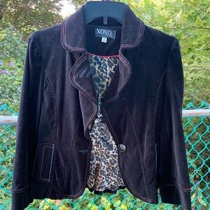 XOXO Jeans Black velvet jacket size Medium one button closure fully lined